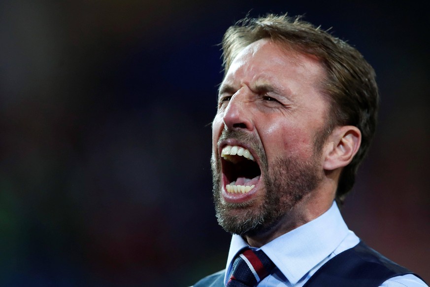 English head coach Gareth Southgate reacts after the FIFA World Cup WM Weltmeisterschaft Fussball 2018 round of 16 soccer match between Colombia and England, at Spartak Stadium in Moscu, Russia, 3 Jul ...