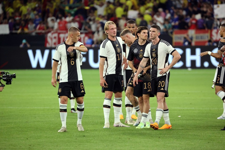 20.06.23 Deutschland - Kolumbien Deutschland, Gelsenkirchen, 20.06.2023, Fussball, FIFA, Freundschaftsspiel, DFB Deutschland - Kolumbien: v.l. Joshua Kimmich, Julian Brandt, David Raum, Malick Thiaw,  ...