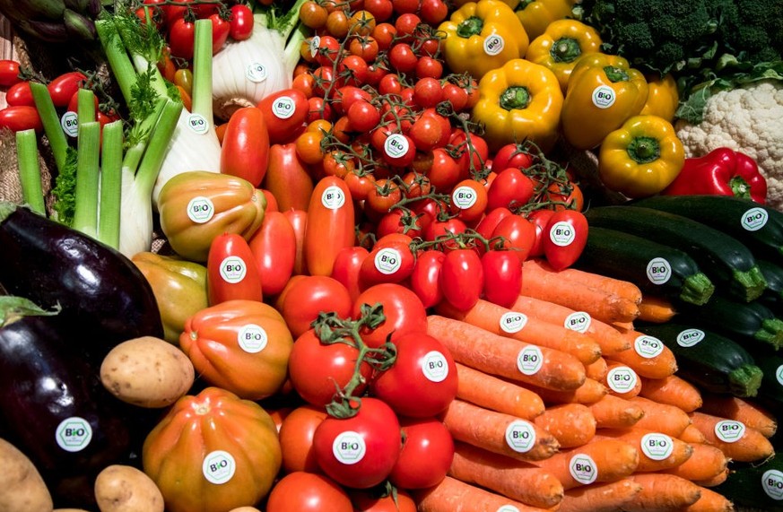 Bio labelled vegetables are pictured at an Italian stand in the opening day of the &#039;Fruit Logistica&#039; trade fair in Berlin, Germany on February 8, 2017. The fair is dedicated to products, new ...