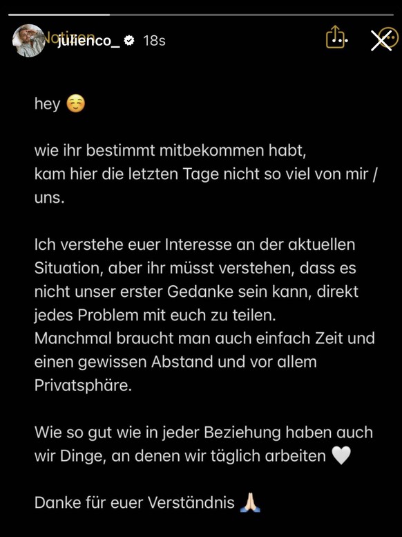 Screenshot aus der Instagram-Stry von Julian Claßen.