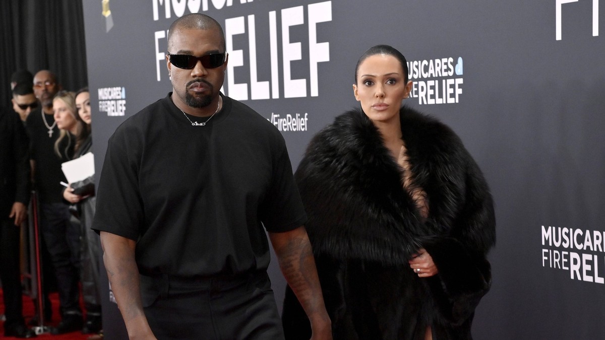 Kanye West and Bianca Censori arrive for the 67th Annual Grammy Awards at Crypto.com Arena in Los Angeles on February 2, 2025. The awards ceremony will honor the best recordings, compositions, and art ...