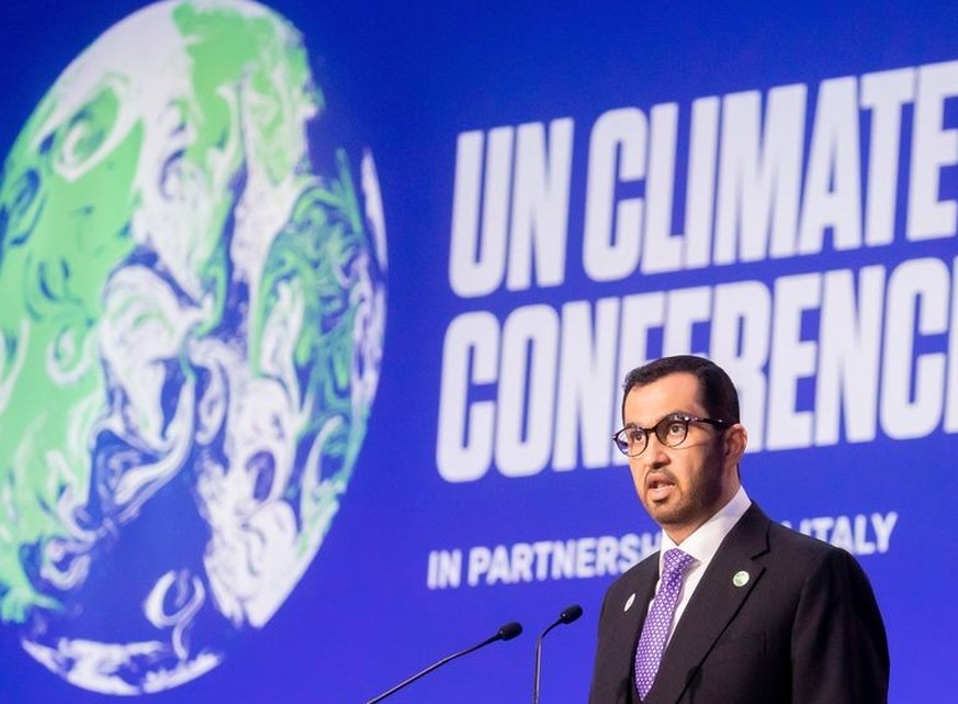 ARCHIV - 10.11.2021, Großbritannien, Glasgow: Sultan Ahmed al-Dschabir, Klimabeauftragter und Minister für Industrie und Hochtechnologie der Vereinigten Arabischen Emirate, spricht bei der UN-Klimakon ...