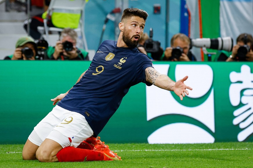 Frana x Polnia DOHA, CA - 04.12.2022: FRANA X POLNIA - GIROUD Olivier of France celebrates his goal during the match between France and Poland, valid for the Round of 16 of the World Cup, held at the  ...