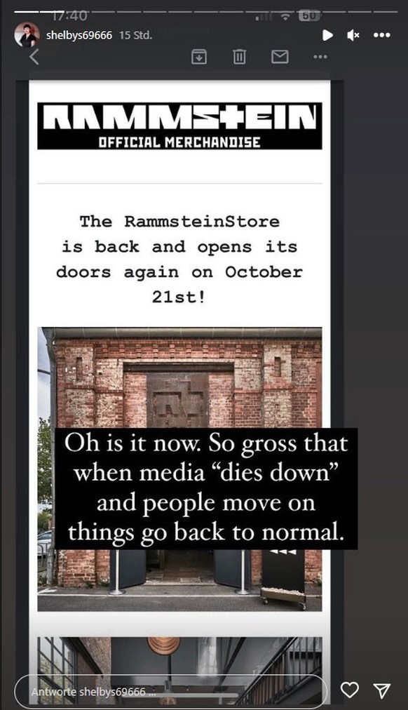 Shelby Lynn kritisiert, dass der Rammstein-Store wieder öffent.