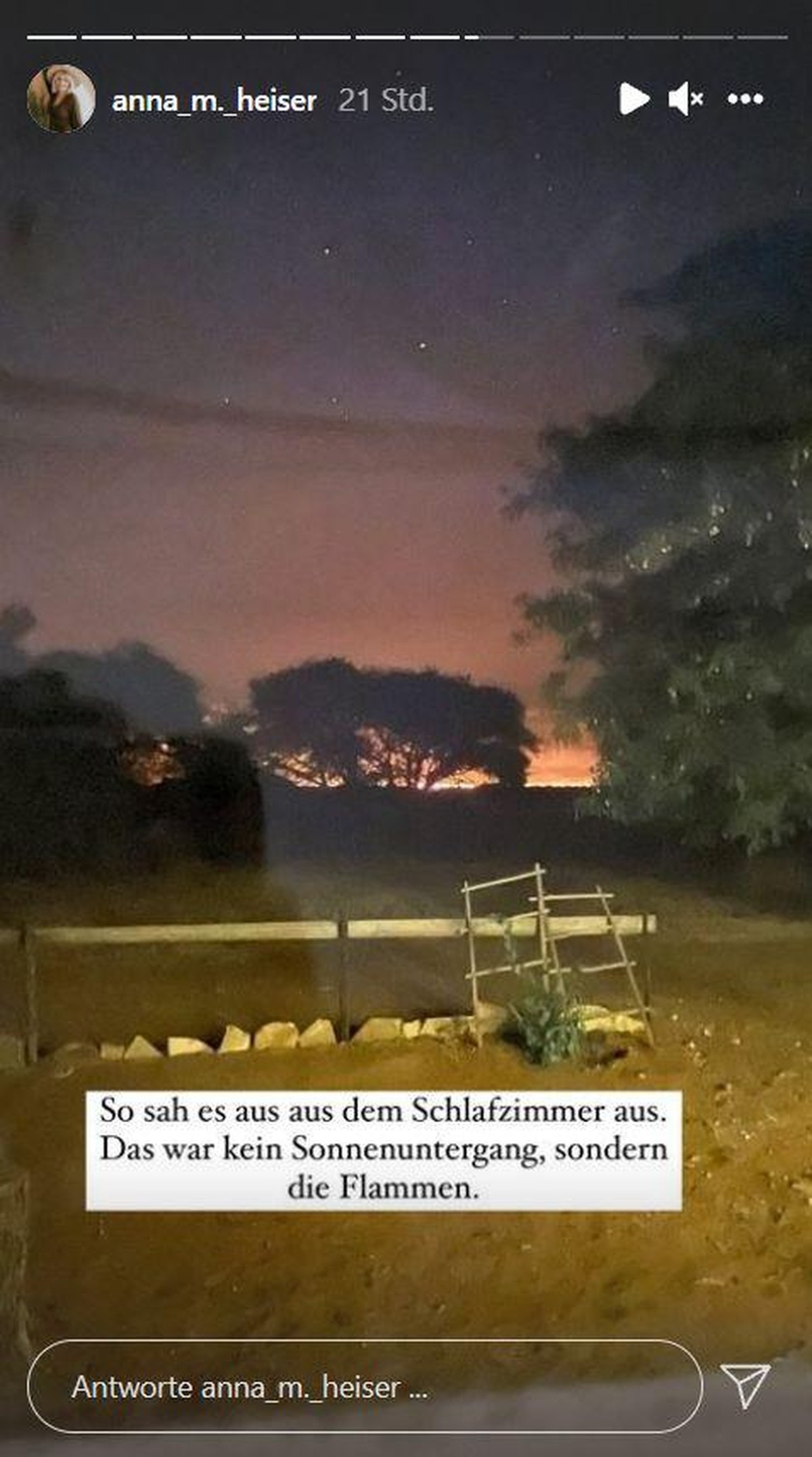Im Hintergrund des Bildes ist das Flammen-Inferno zu erkennen.
