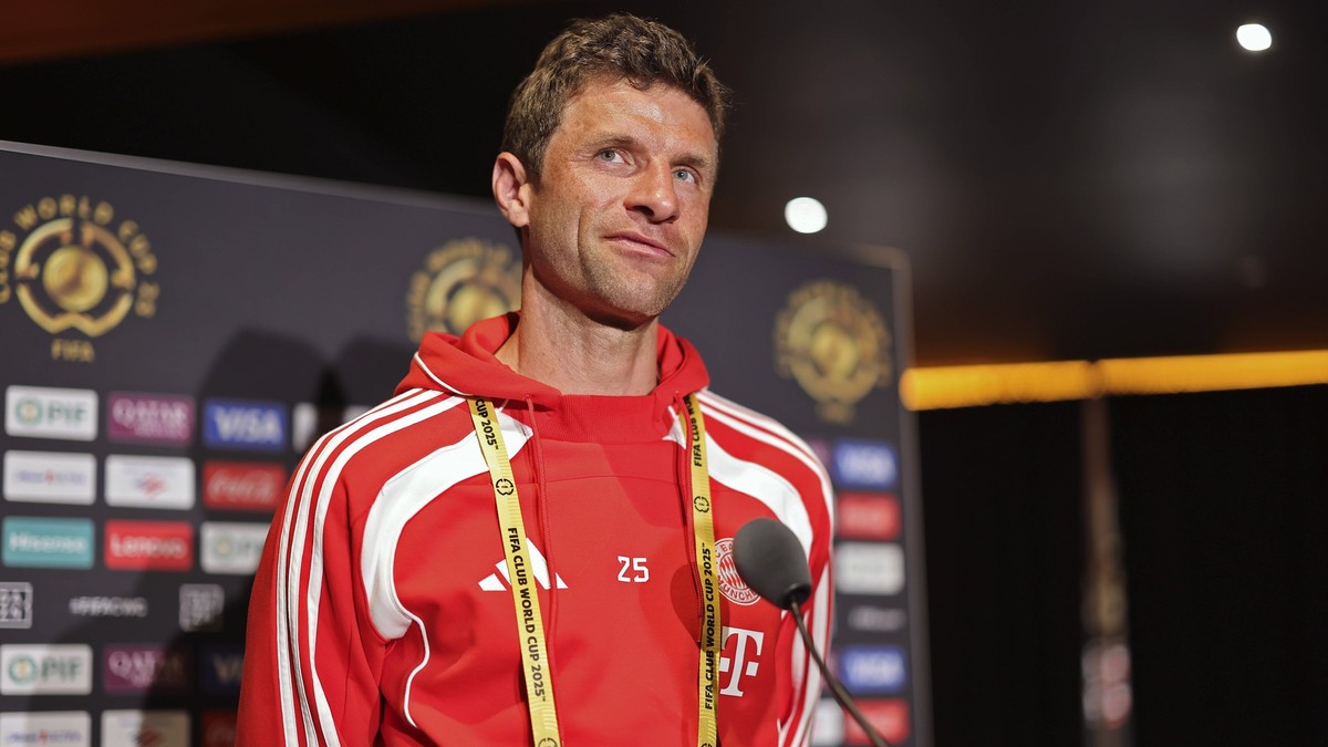 15.06.2025, Cincinnati USA, FIFA Club World Cup 2025, Gruppe C, FC Bayern München Pressekonferenz vor dem Spiel gegen Auckland City im TQL Stadium, Thomas Müller FC Bayern München beim Pressegespräch. ...