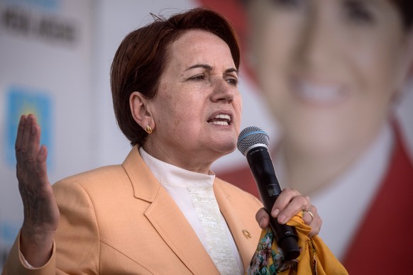 ANTAKYA, TURKEY - JUNE 01: Leader of Turkey&#039;s Iyi (Good) Party and presidential candidate, Meral Aksener speaks to supporters at a rally on June 1, 2018 in Antakya, Turkey. Meral Aksener and part ...