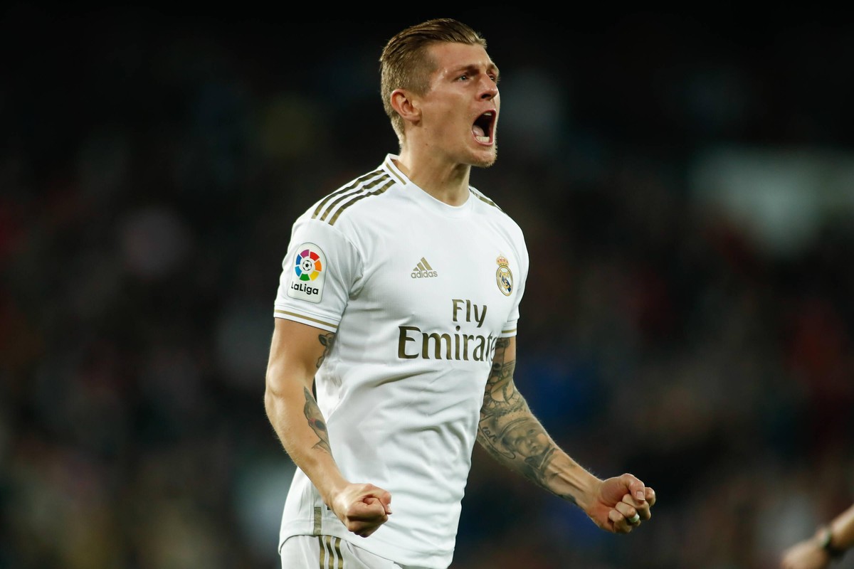 February 16, 2020, Madrid, MADRID, bundesliga spiele real league bayern meisterschaft SPAIN: Toni Kroos of Real Madrid celebrates a goal during the Spanish League, La Liga, football match played betwe ...