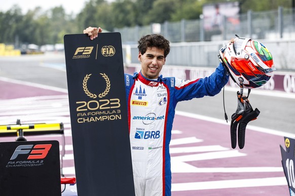 BORTOLETO Gabriel bra, Trident, Dallara F3, portrait celebrates the FIA Formula 3 championship during the 9th round of the 2023 FIA Formula 3 Championship from September 1 to 3, 2023 on the Autodromo  ...