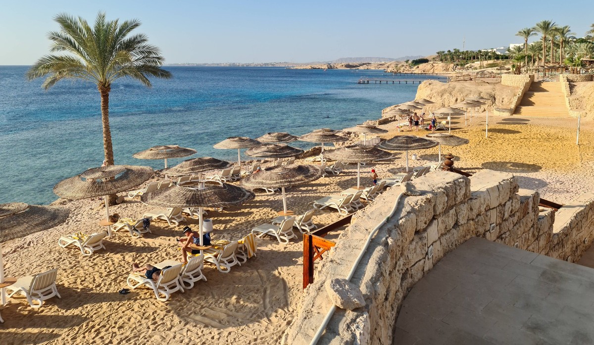 sun loungers on the sand on the beach by the sea Sharm El-Sheikh, South Sinai Governorate, Egypt R_QJGY250322B-1688535-01 EDITORIAL USE ONLY