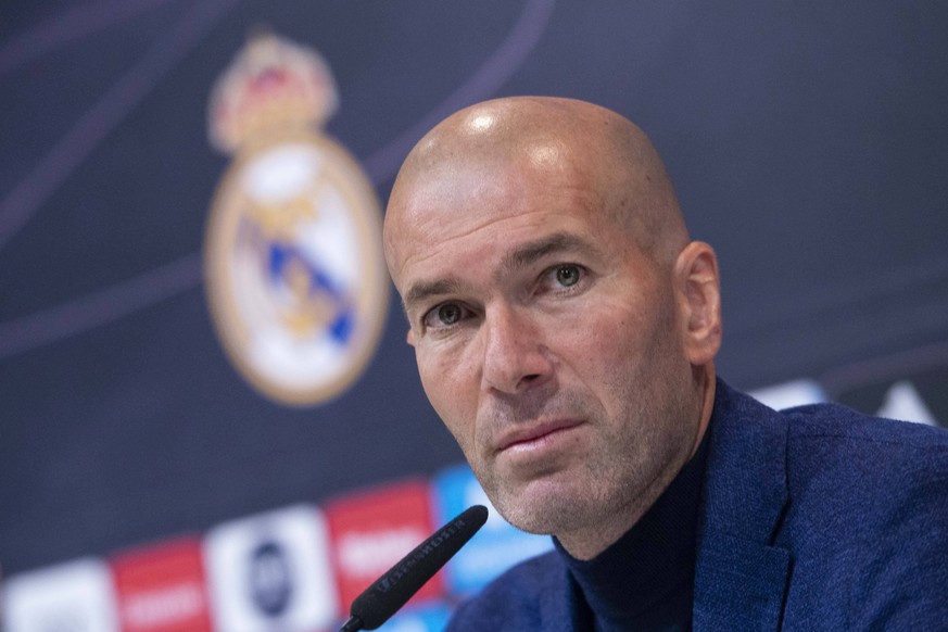 Real Madrid coach Zinedine Zidane during press conference PK Pressekonferenz to announce he leave the Real Madrid in Madrid, Spain. May 31, 2018. PUBLICATIONxINxGERxSUIxAUTxPOLxDENxNORxSWExONLY (20180 ...