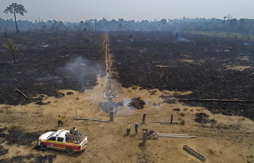 Eine vom Feuer zerstörte Fläche in der Nähe von Novo Progresso im brasilianischen Bundesstaat Para.