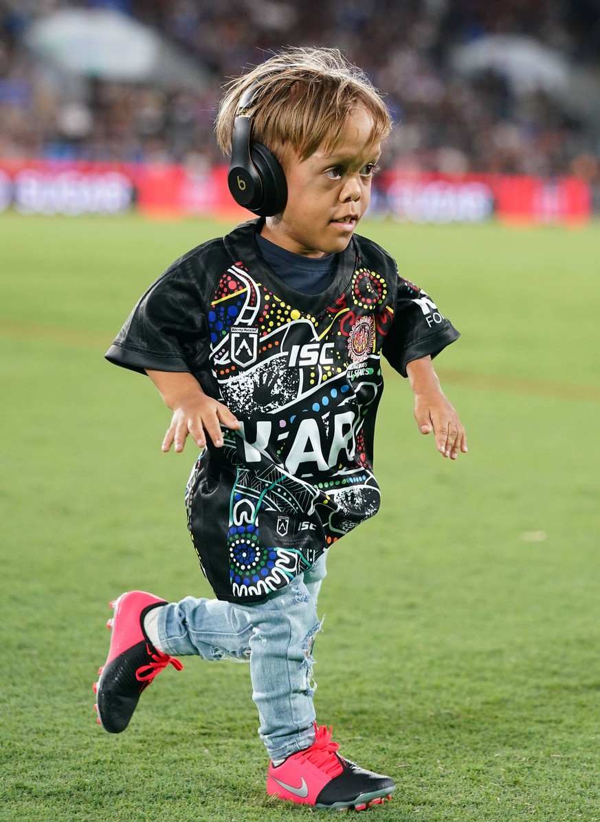NRL INDIGENOUS MAORI ALL STARS, Quaden Bayles, 9, during the NRL Indigenous All-Stars vs Maori Kiwis match at CBus Super Stadium on the Gold Coast, Saturday, February 22, 2020. Bayles who lives with A ...