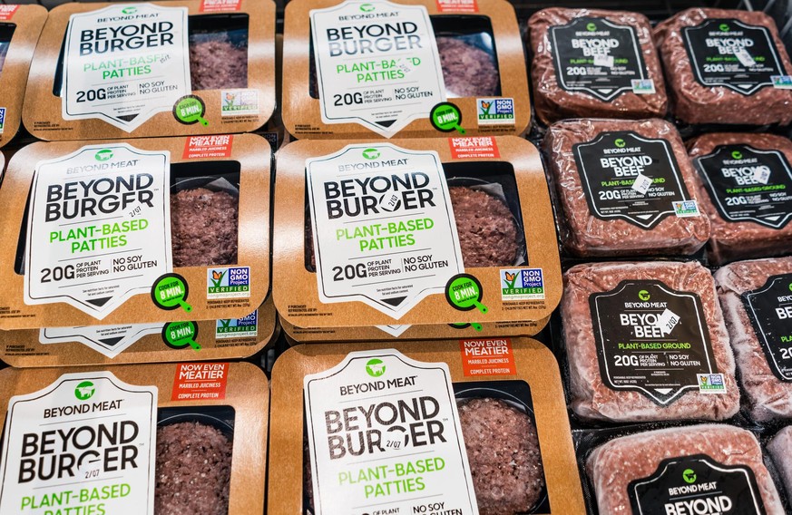 Jan 27, 2020 Sunnyvale / CA / USA - Beyond Burger and Beyond Beef packages, all Beyond Meat products, available for purchase in a supermarket in San Francisco bay area