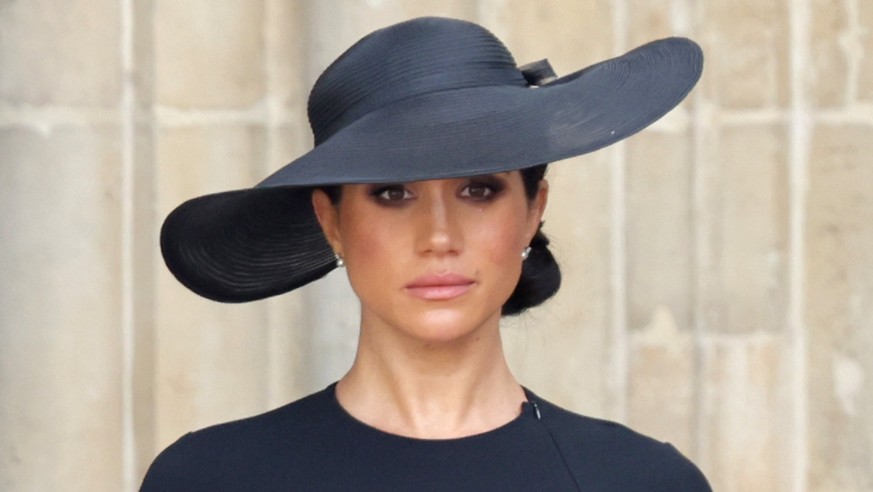 Meghan, Duchess of Sussex is seen during The State Funeral Of Queen Elizabeth II at Westminster Abbey on September 19, 2022 in London, England. Elizabeth Alexandra Mary Windsor was born in Bruton Stre ...