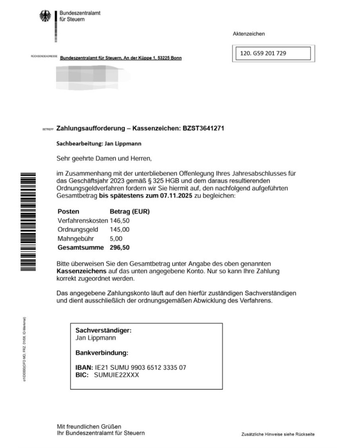 Diesem Anschreiben ist nicht zu trauen.