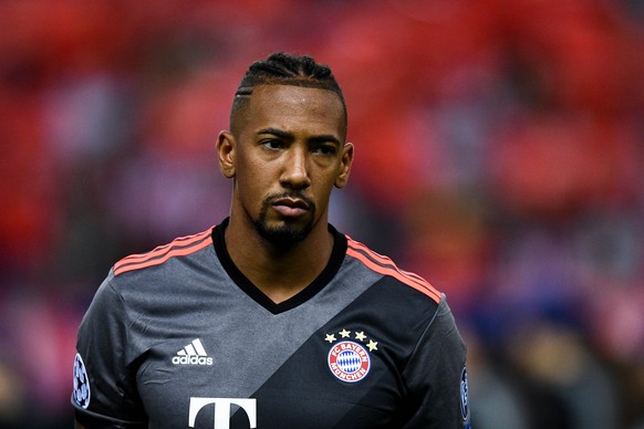 MADRID, SPAIN - SEPTEMBER 28: Jerome Boateng of FC Bayern Muenchen looks on prior to the UEFA Champions League Group D match between Club Atletico de Madrid and FC Bayern Muenchen at Vicente Calderon  ...