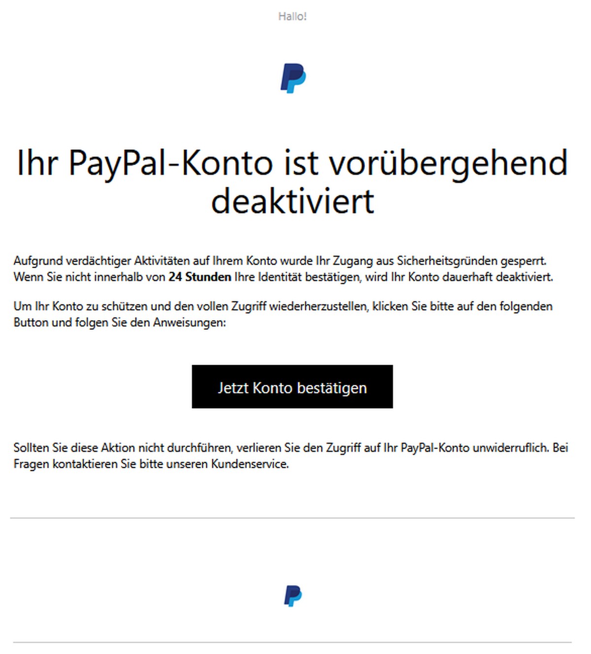 Vor dieser Phishing-Mail an Paypal-Kunden warnt derzeit die Verbraucherzentrale.