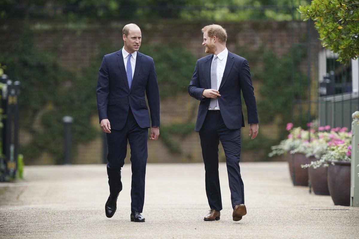 Britain&#039;s Prince William and Prince Harry arrive for the statue unveiling on what would have been Princess Diana&#039;s 60th birthday, in the Sunken Garden at Kensington Palace, London, Thursday  ...