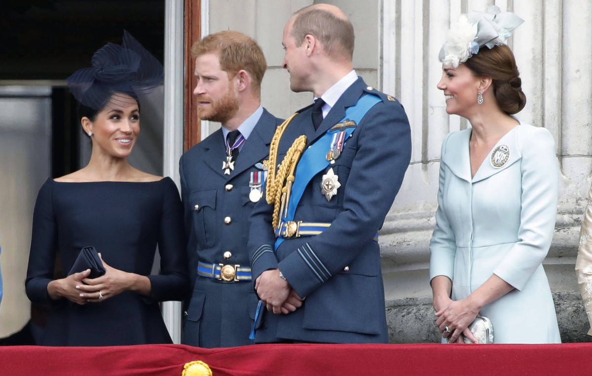 RAF 100, RAF July centenary flypast over central London Prince Charles, Prince Andrew, Camilla Duchess of Cornwall, HM The Queen Elizabeth II, Meghan Duchess of Sussex, Prince William, Prince Harry, C ...