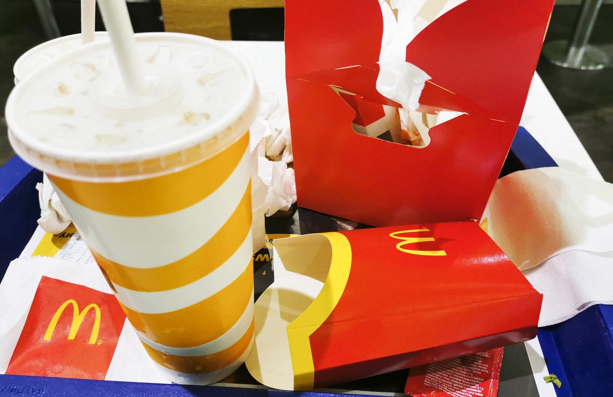 The remains of McDonald's meal are seen next to McDonald's restaurant in Krakow, Poland on August 30, 2021 (Photo by Beata Zawrzel/NurPhoto)