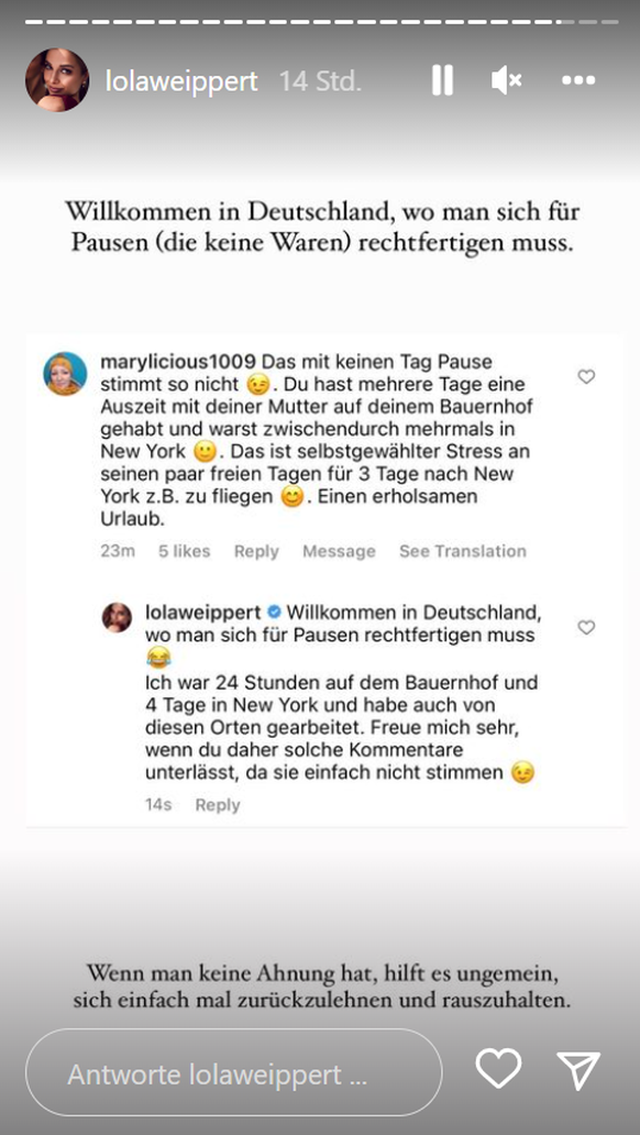 Über diesen Kommentar ärgerte ich Lola Weippert.