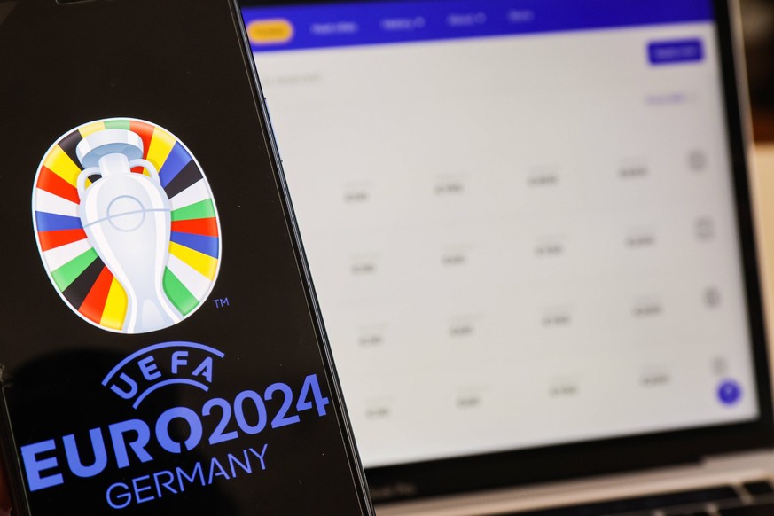 EURO 2024 tickets go on general sale Photo taken on October 2023 in Zagreb, Croatia shows illustration for ticket applications for UEFA EURO, EM, Europameisterschaft,Fussball 2024 through the official ...