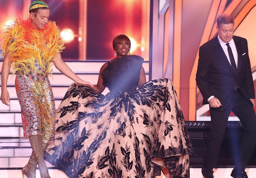 COLOGNE, GERMANY - MAY 21: Jurors Jorge Gonzalez, Motsi Mabuse and Joachim Llambi are seen arriving on stage during the 11th show of the 14th season of the television competition &quot;Let&#039;s Danc ...