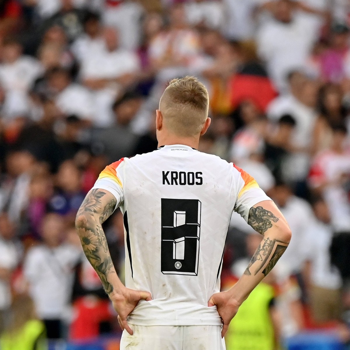 05.07.2024, xjrdrx, Fussball EM 2024 1/4 Finale, Deutschland - Spanien emspor, v.l. traurig, enttäuscht, frustriert, niedergeschlagen Toni Kroos Deutsche Fussball Nationalmannschaft DFB DFL/DFB REGULA ...
