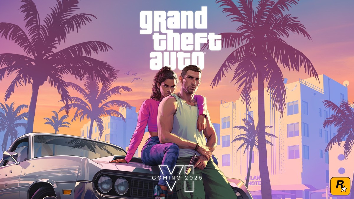 HANDOUT - 05.12.2023, ---: Eine Szene wirbt für «Grand Theft Auto VI», das nächste Spiel aus der Reihe der Entwicklerfirma Rockstar (undatierte Aufnahme). Die vergangene Ausgabe «Grand Theft Auto V» e ...