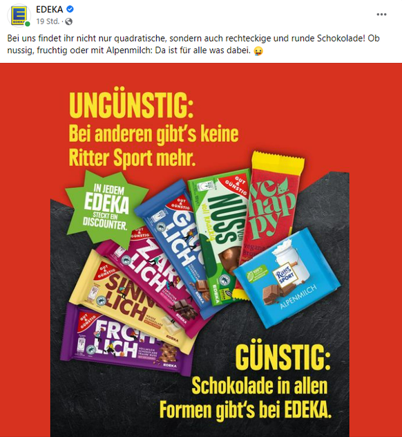 Streit mit Ritter Sport: Edeka stichelt gegen Lidl.
