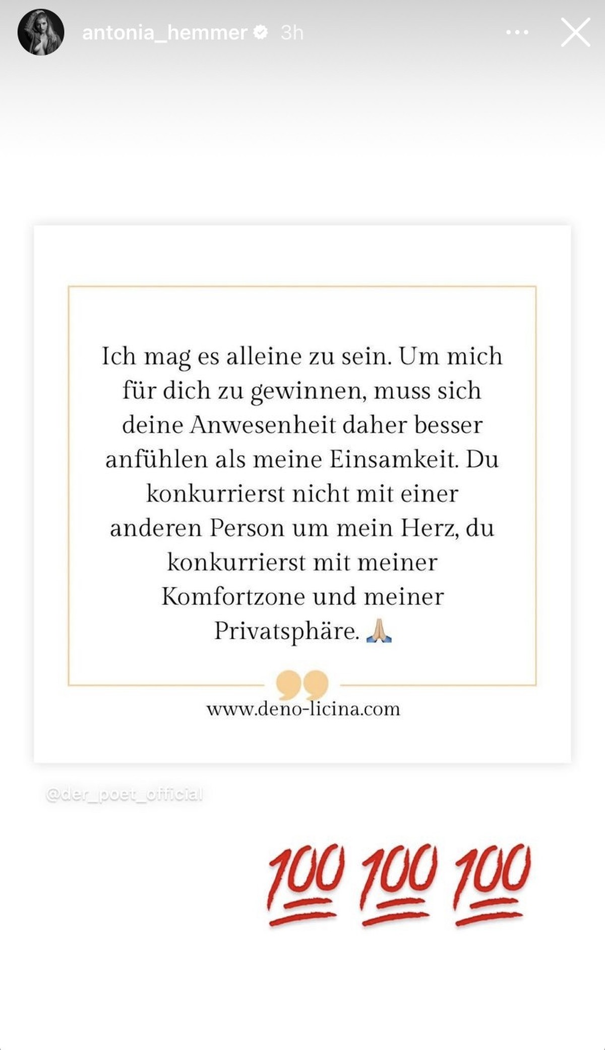 Antonia Hemmer veröffentlichte auf ihrem Kanal jetzt diesen Spruch.