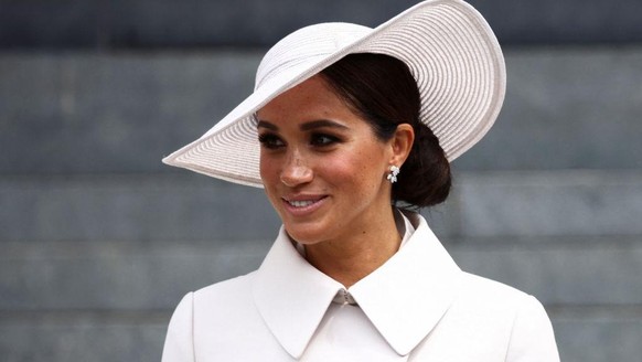 LONDON, ENGLAND - JUNE 03: Meghan, Duchess of Sussex departs after the National Service of Thanksgiving to Celebrate the Platinum Jubilee of Her Majesty The Queen at St Paul&#039;s Cathedral on June 3 ...