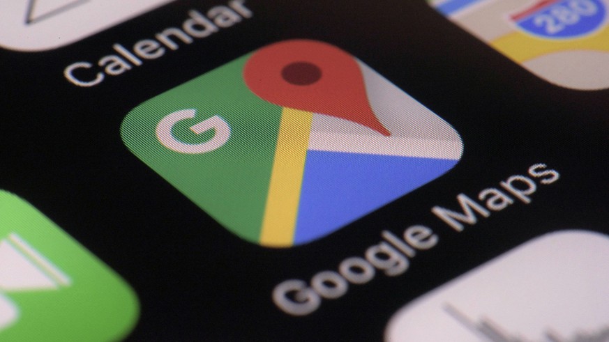 FILE - The Google Maps app is seen on a smartphone, March 22, 2017, in New York. On Tuesday, Sept. 19, 2023, the family of a North Carolina man who died after driving his car off a collapsed bridge wh ...