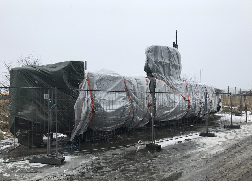 FILE - This Wednesday, March 7, 2018 file photo shows the submarine UC3 Nautilus of Danish inventor Peter Madsen in Copenhagen, Denmark. Peter Madsen, convicted of torturing and murdering Swedish repo ...