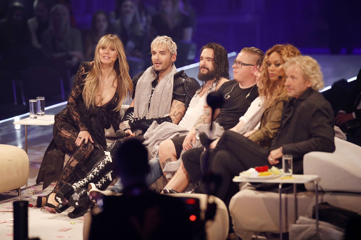 Heidi Klum, Bill Kaulitz, Tom Kaulitz, Gustav Schäfer, Tyra Banks und Thomas Gottschalk in der TV Show Germany s Next Topmodel by Heidi Klum 2019 im ISS Dome. Düsseldorf, 23.05.2019 *** Heidi Klum, Bi ...