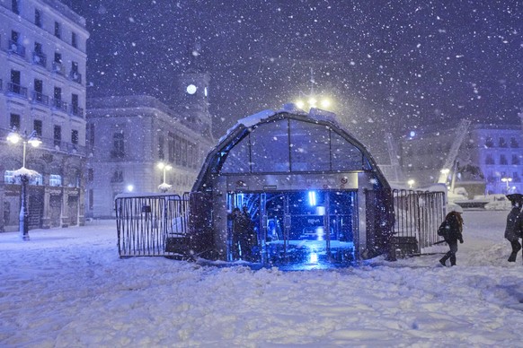 One of the exits of the Sol underground and suburban station, covered with snow by the Filomena storm, in Madrid Spain on January 9, 2021. 09 JANUARY 2021SNOWSQUALLPHYLLOMENA Jesus Hellin / LagenciaEP ...