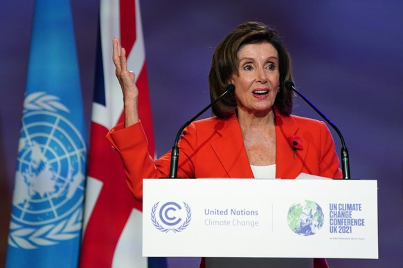 Cop26 - Glasgow. Speaker of the House of Representatives, Nancy Pelosi, making a speech at the Cop26 summit at the Scottish Event Campus (SEC) in Glasgow for the opening of the Gender Day event. Pictu ...