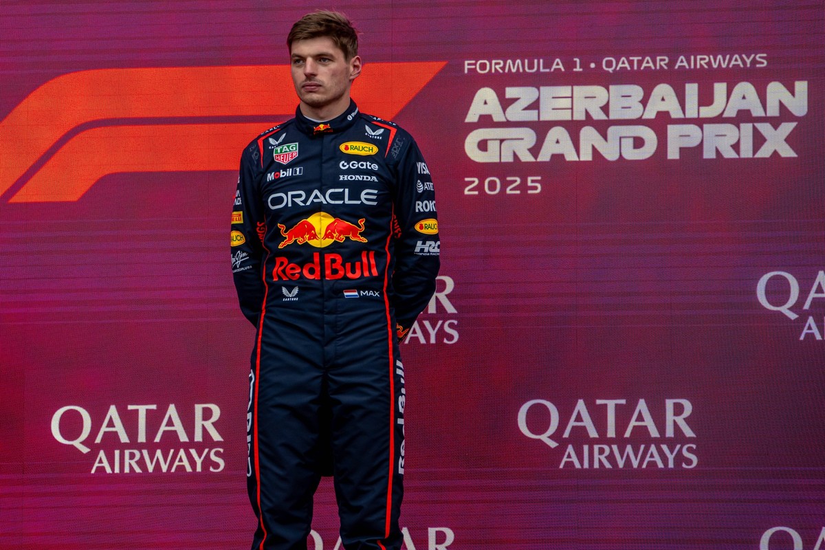 BAKU, AZERBAIJAN: Max Verstappen, racing for the Red Bull Racing team during the 2025 Formula 1 Azerbaijan Grand Prix at the Baku City Circuit in Baku, Azerbaijan