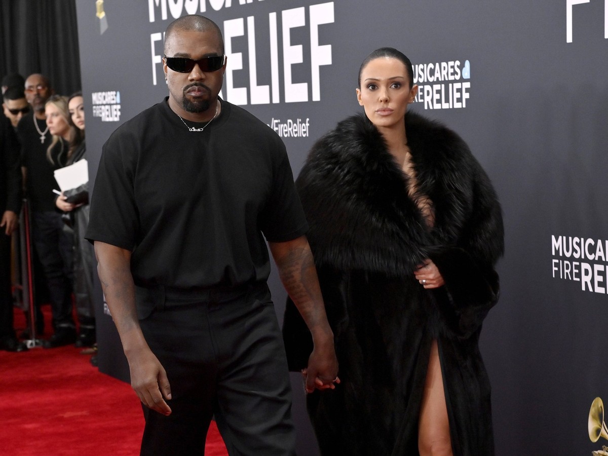 Kanye West and Bianca Censori arrive for the 67th Annual Grammy Awards at Crypto.com Arena in Los Angeles on February 2, 2025. The awards ceremony will honor the best recordings, compositions, and art ...