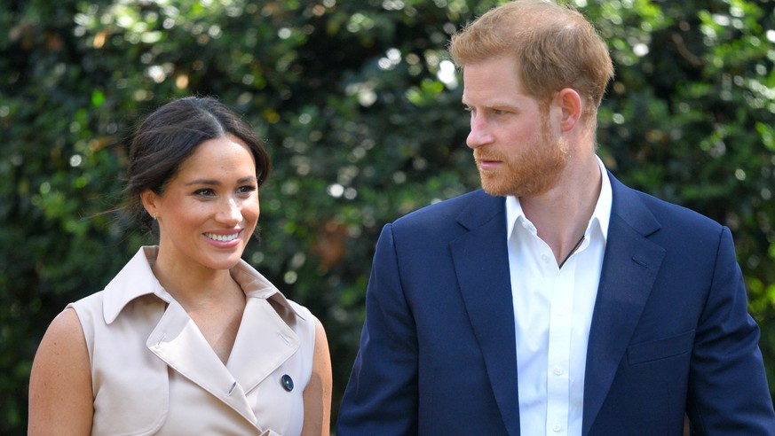 FILE - In this Oct. 2, 2019, file photo, Britain&#039;s Harry and Meghan, Duchess of Sussex arrive at the Creative Industries and Business Reception at the British High Commissioner&#039;s residence i ...