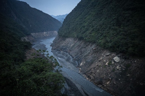 BOGOTA, COLOMBIA - APRIL 8: A view of the Represa el Guavio where a now dry section can be seen due to its historic low on April 8, 2024 in Gachalá, Colombia. Droughts related to El Niño climatic phen ...