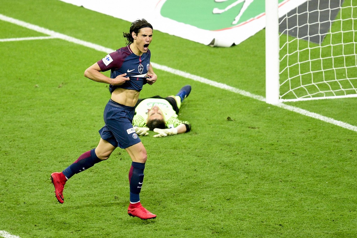 joie des joueurs du PSG apres le but sur penalty de CAVANI Edinson (PSG) FOOTBALL : Les herbiers vs PSG - Finale de la Coupe de France - St Denis - 08/05/2018 JBAutissier/Panoramic PUBLICATIONxNOTxINx ...