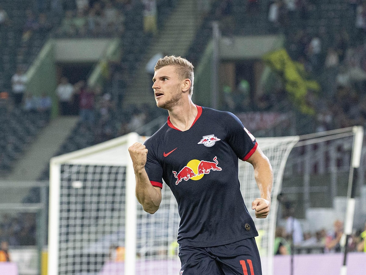 Vorschau zum Bundesliga Topspiel RB Leipzig-FC Bayern Muenchen. Archivfoto: Jubel Timo WERNER (L) nachs seinem Tor zum 0:2, Fussball 1. Bundesliga, 3.Spieltag, Borussia Moenchengladbach (MG) - RB Leip ...
