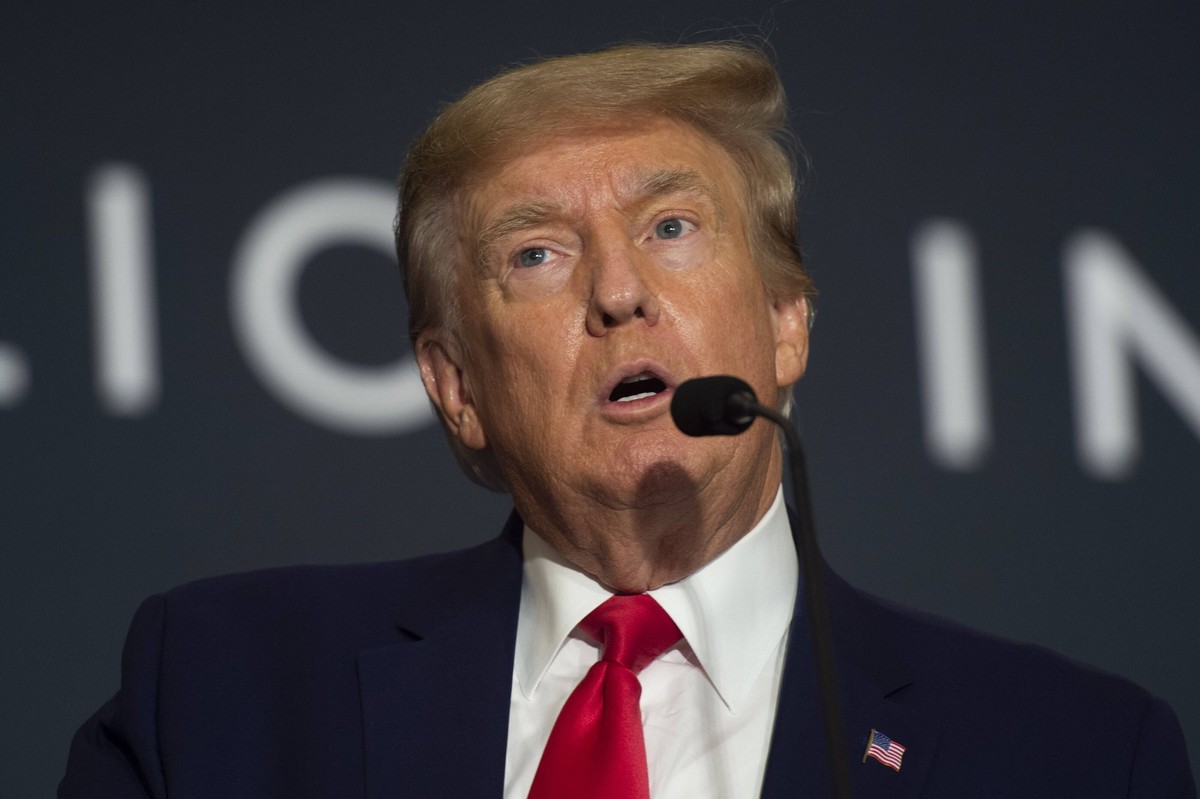 Former President of the United States Donald Trump speaks during his first trip back to Washington, DC at the American First Agenda Summit held by the America First Policy Institute at the Marriott Ma ...