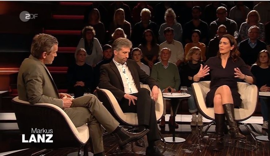 Virologin Melanie Brinkmann (r.) mit Boris Palmer und Markus Lanz. (l.)