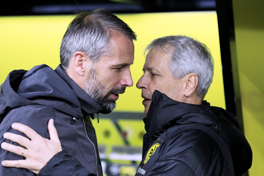 FAVRE Lucien Trainer Team BVB mit Trainer ROSE Marco Bundesliga DFL Saison 2019-2020 Spiel Borussia Dortmund - Gladbach 1 : 0 am 19.10.2019 2019 in Dortmund DFL REGULATIONS PROHIBIT ANY USE OF PHOTOGR ...