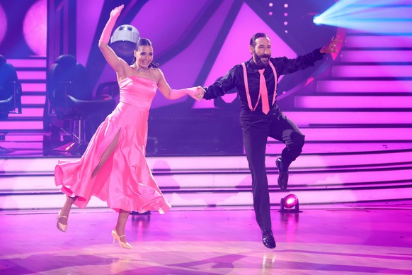 COLOGNE, GERMANY - MAY 13: Amira Pocher and Massimo Sinató perform on stage during the 11th show of the 15th season of the television competition show &quot;Let's Dance&quot; at MMC Studios on May 13, ...
