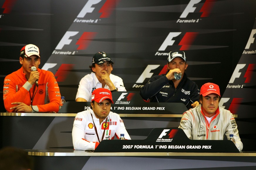 The FIA press conference, PK, Pressekonferenz From Back Row L to R: Adrian Sutil GER Spyker Robert Kubica POL BMW Sauber F1 Nick Heidfeld GER BMW Sauber F1 Felipe Massa BRA Ferrari Fernando Alonso ESP ...