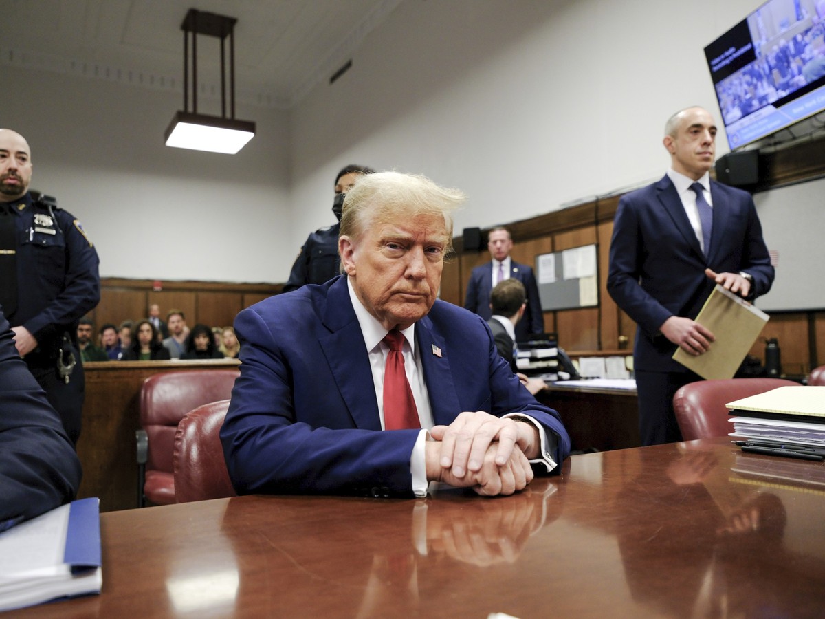 Former President Donald Trump appears in Manhattan criminal court on Tuesday, April 23, 2024 in New York. (Curtis Means/DailyMail.com via AP, Pool)